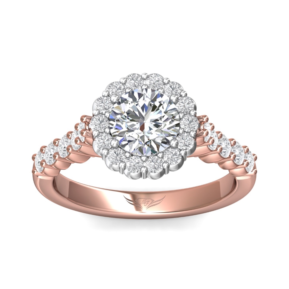 14K Rose and White Gold Round Diamond Engagement Ring