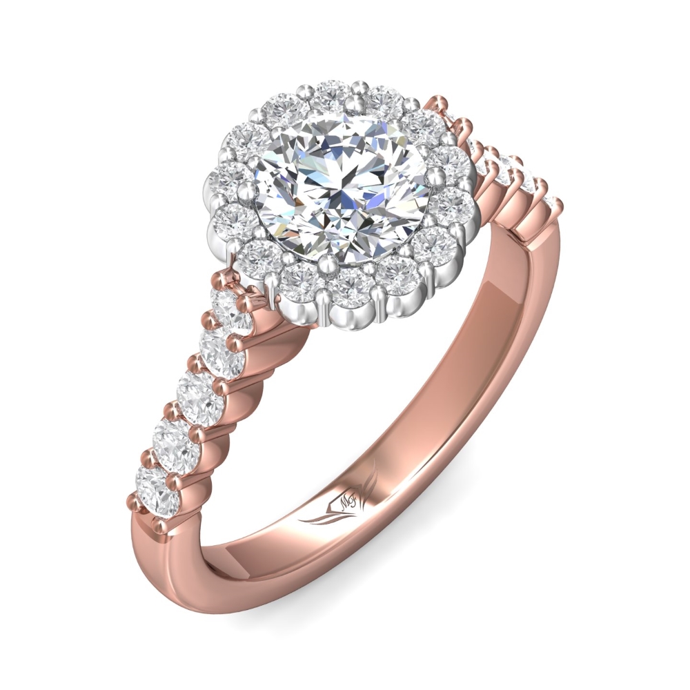 14K Rose and White Gold Round Diamond Engagement Ring