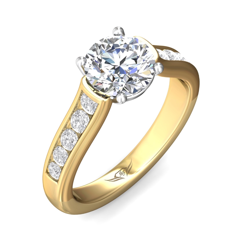 18K White and Yellow Gold Round Diamond Engagement Ring