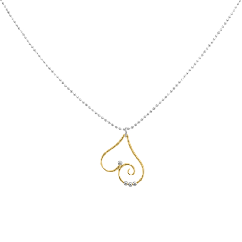SARATOGA JEWELS 18 INCH STERLING SILVER/YELLOW GOLD FILLED HEART NECKLACE - DEW DROP COLLECTION