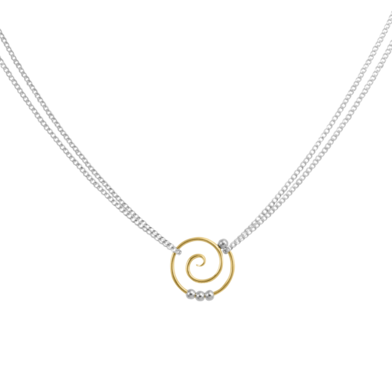 SARATOGA JEWELS 18 INCH STERLING SILVER/YELLOW GOLD FILLED SPIRAL DOUBLE CHAIN NECKLACE - DEW DROP COLLECTION
