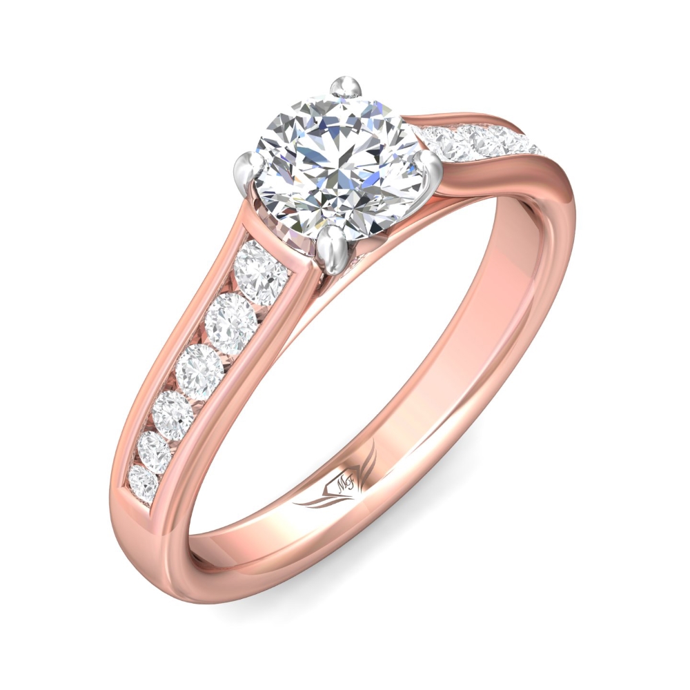 18K Rose and White Gold Round Diamond Engagement Ring