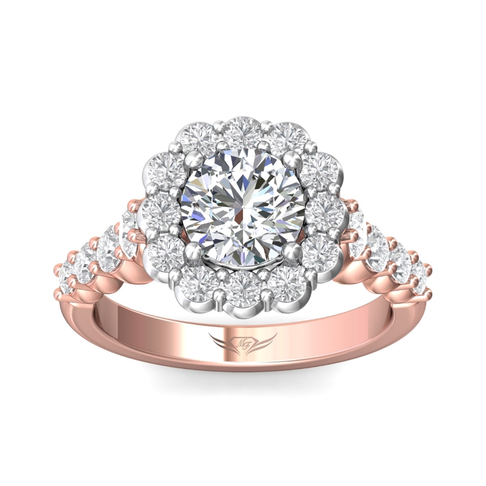 14K Rose and White Gold Cushion Diamond Engagement Ring