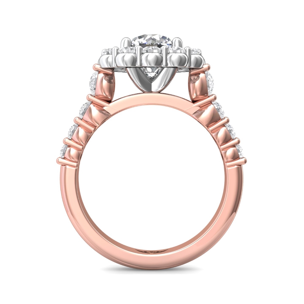 14K Rose and White Gold Cushion Diamond Engagement Ring