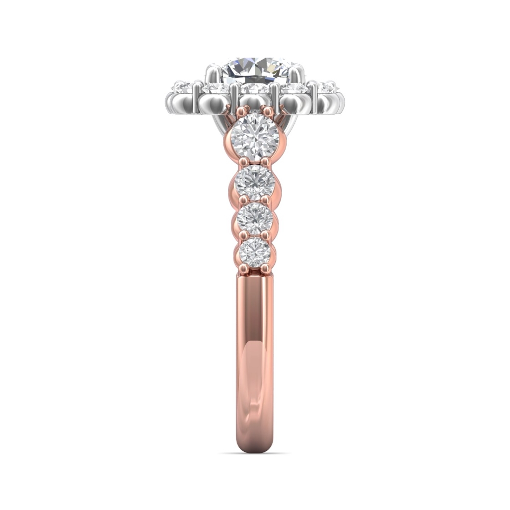 14K Rose and White Gold Cushion Diamond Engagement Ring