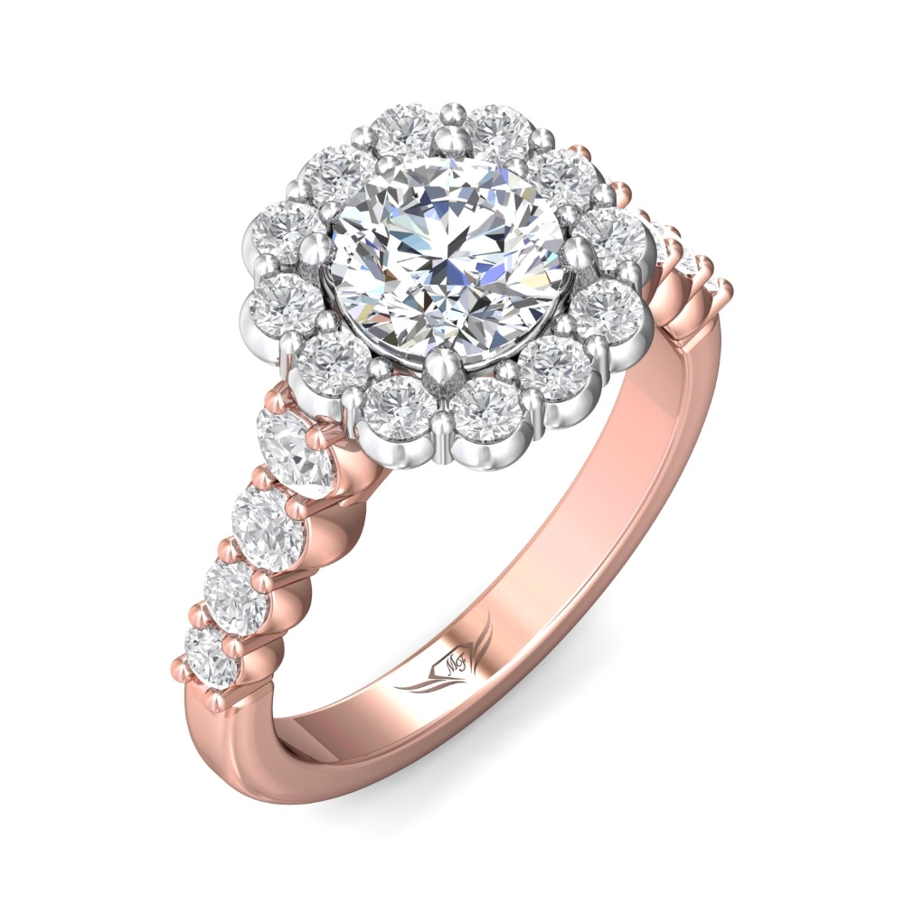 14K Rose and White Gold Cushion Diamond Engagement Ring