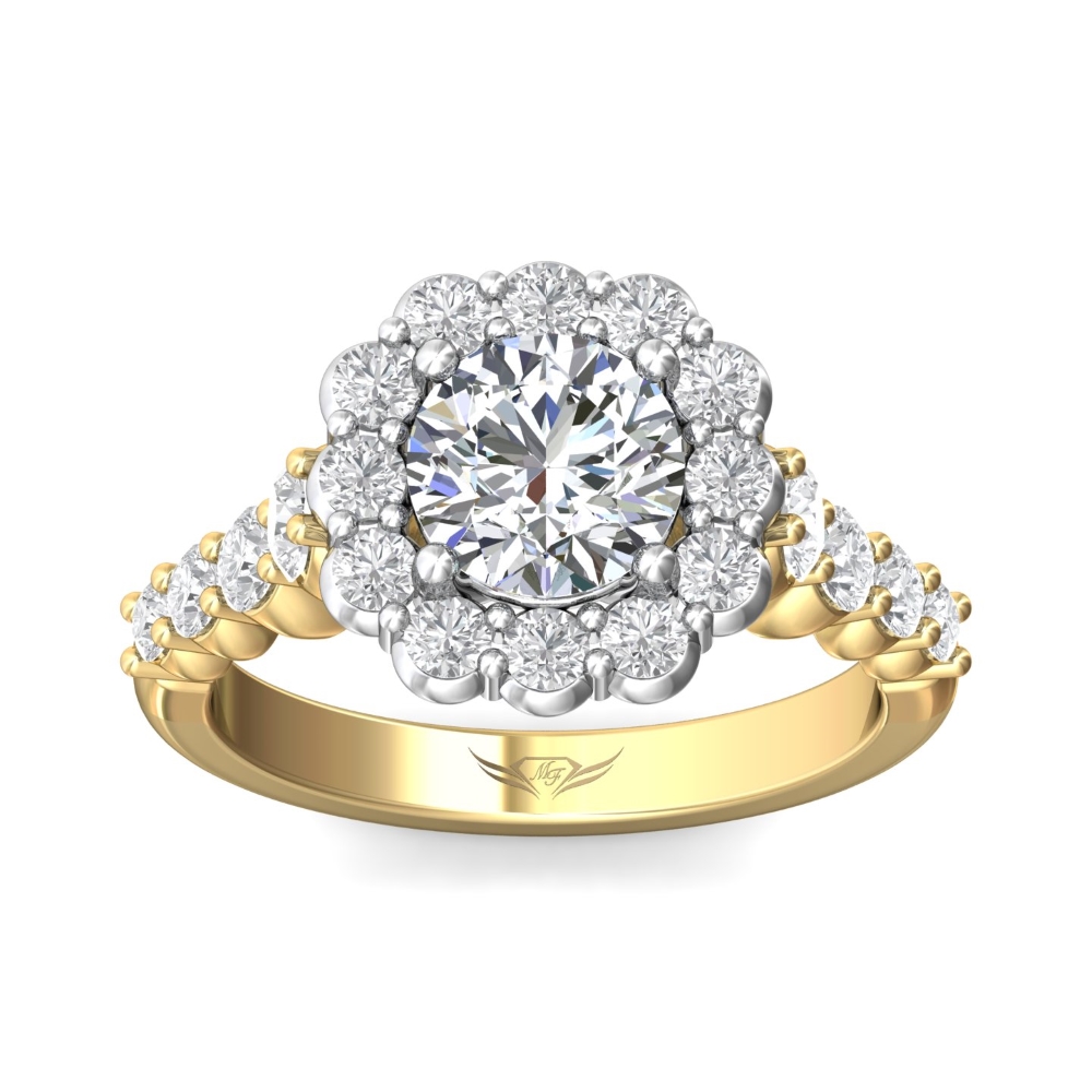 18K White and Yellow Gold Cushion Diamond Engagement Ring