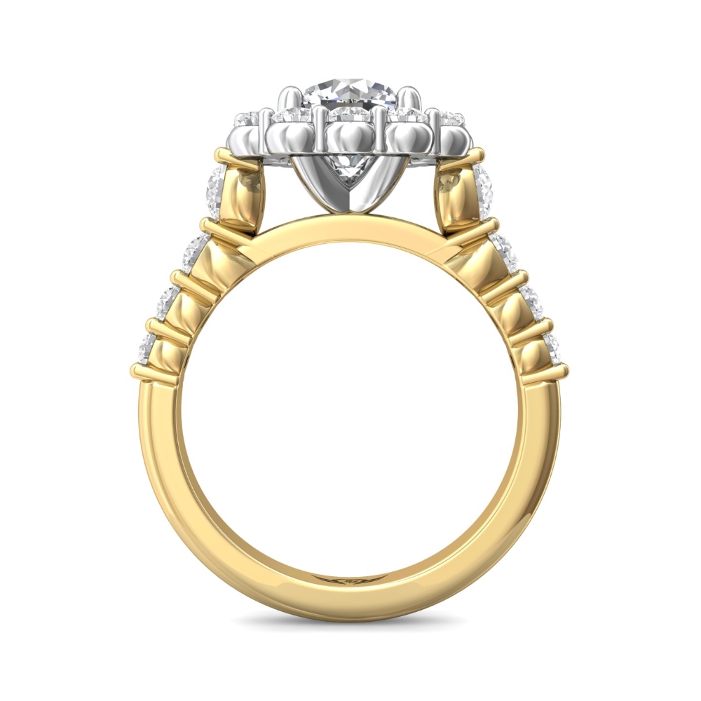 18K White and Yellow Gold Cushion Diamond Engagement Ring