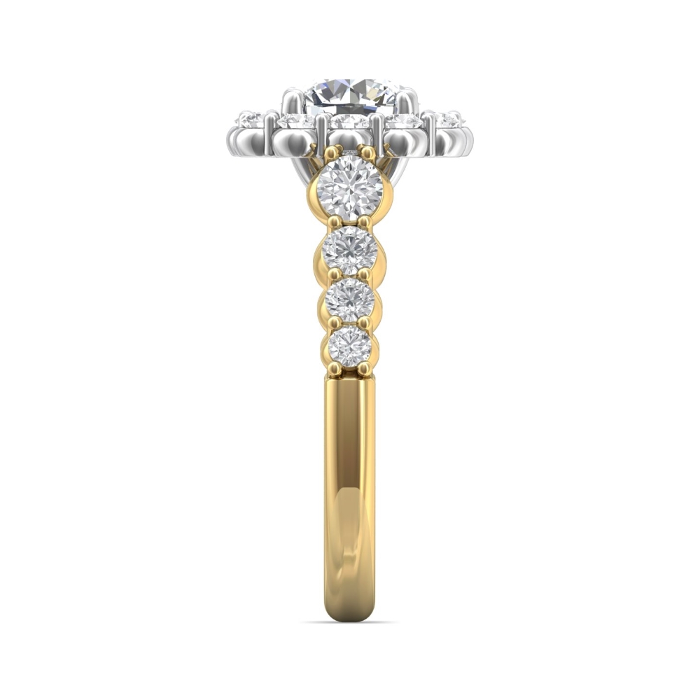 18K White and Yellow Gold Cushion Diamond Engagement Ring