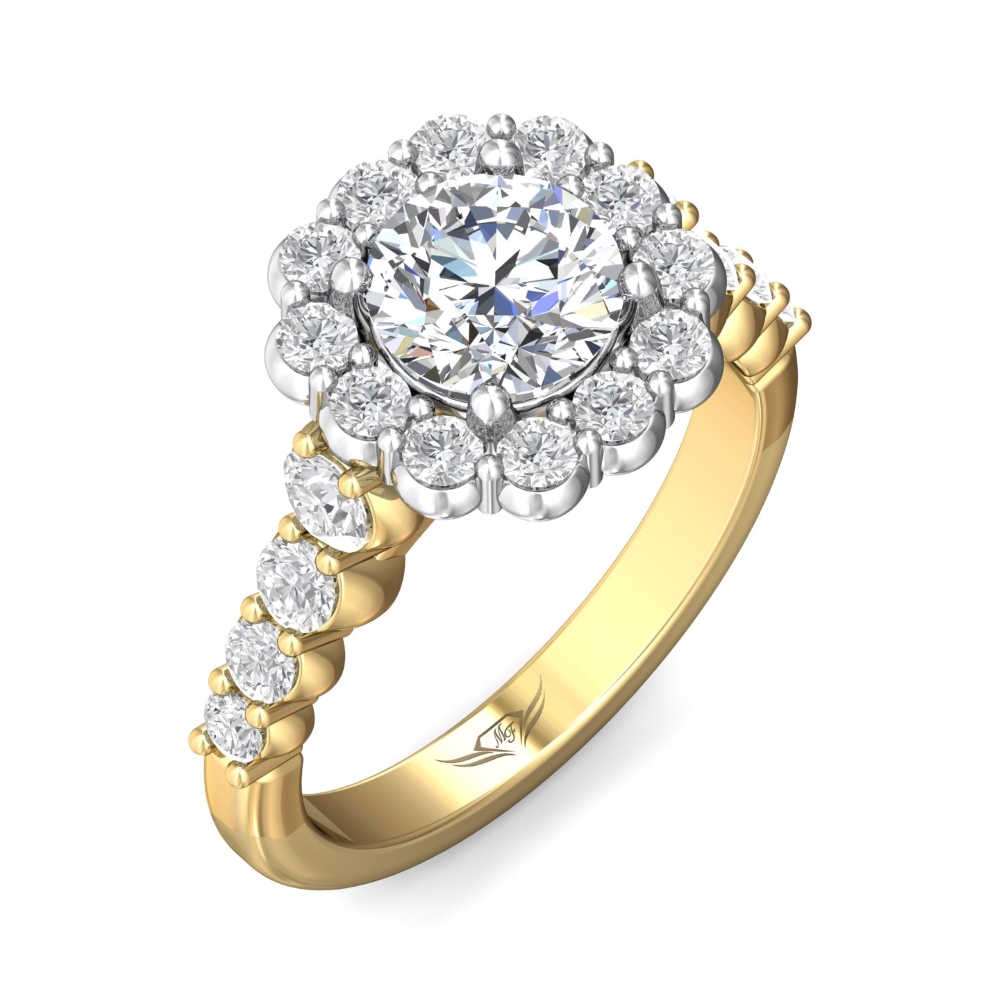 18K White and Yellow Gold Cushion Diamond Engagement Ring
