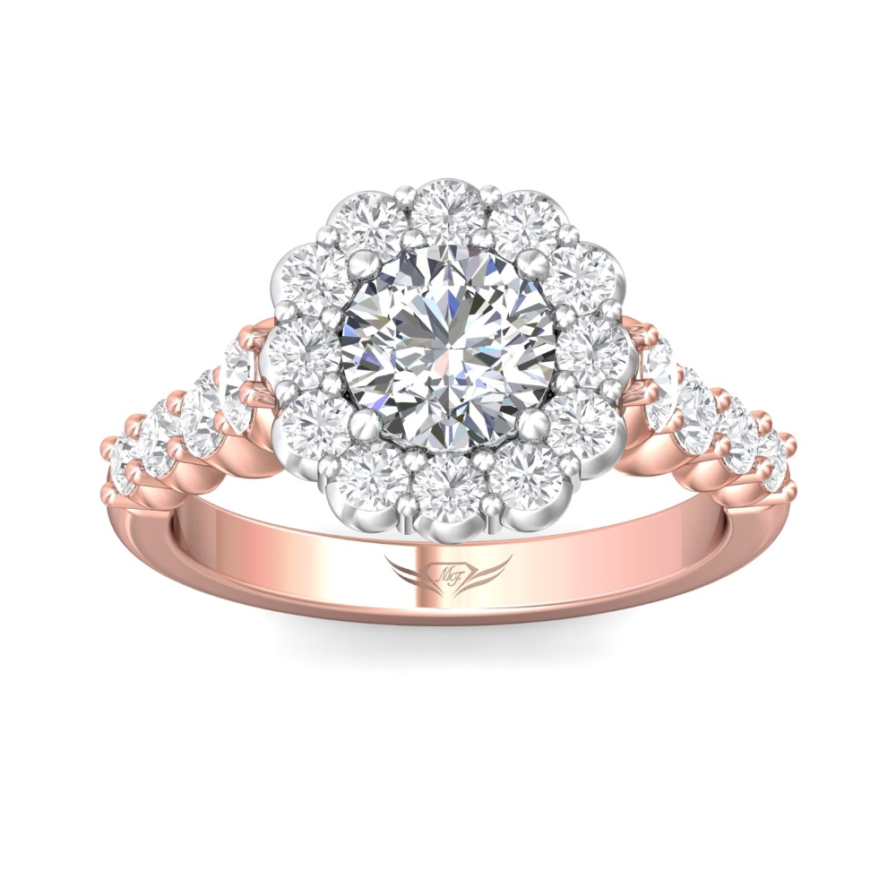 14K Rose and White Gold Cushion Diamond Engagement Ring