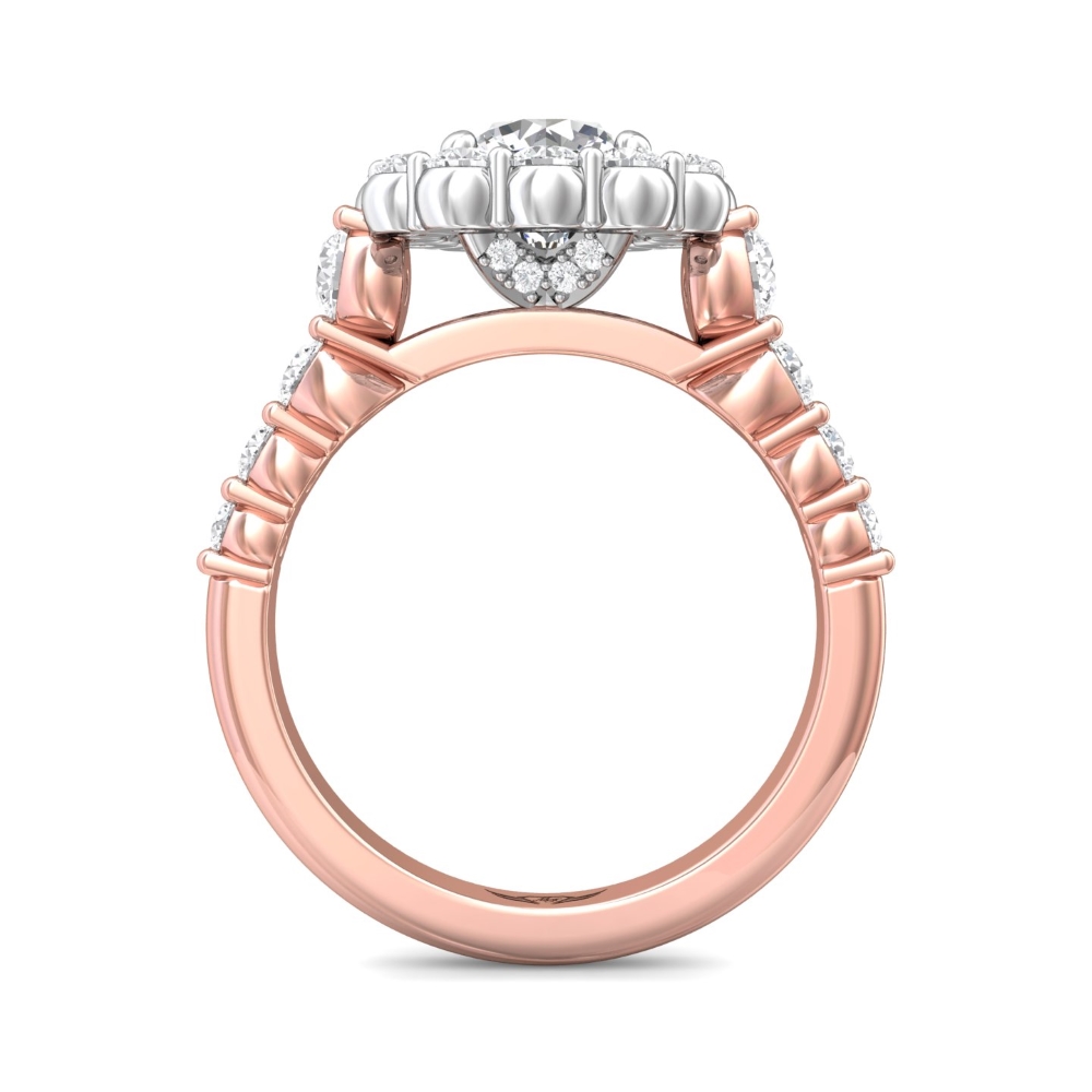 14K Rose and White Gold Cushion Diamond Engagement Ring