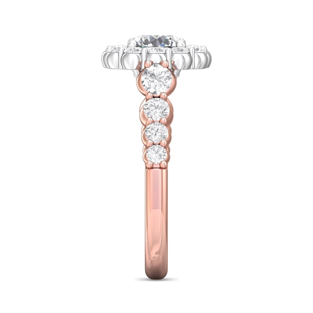 14K Rose and White Gold Cushion Diamond Engagement Ring