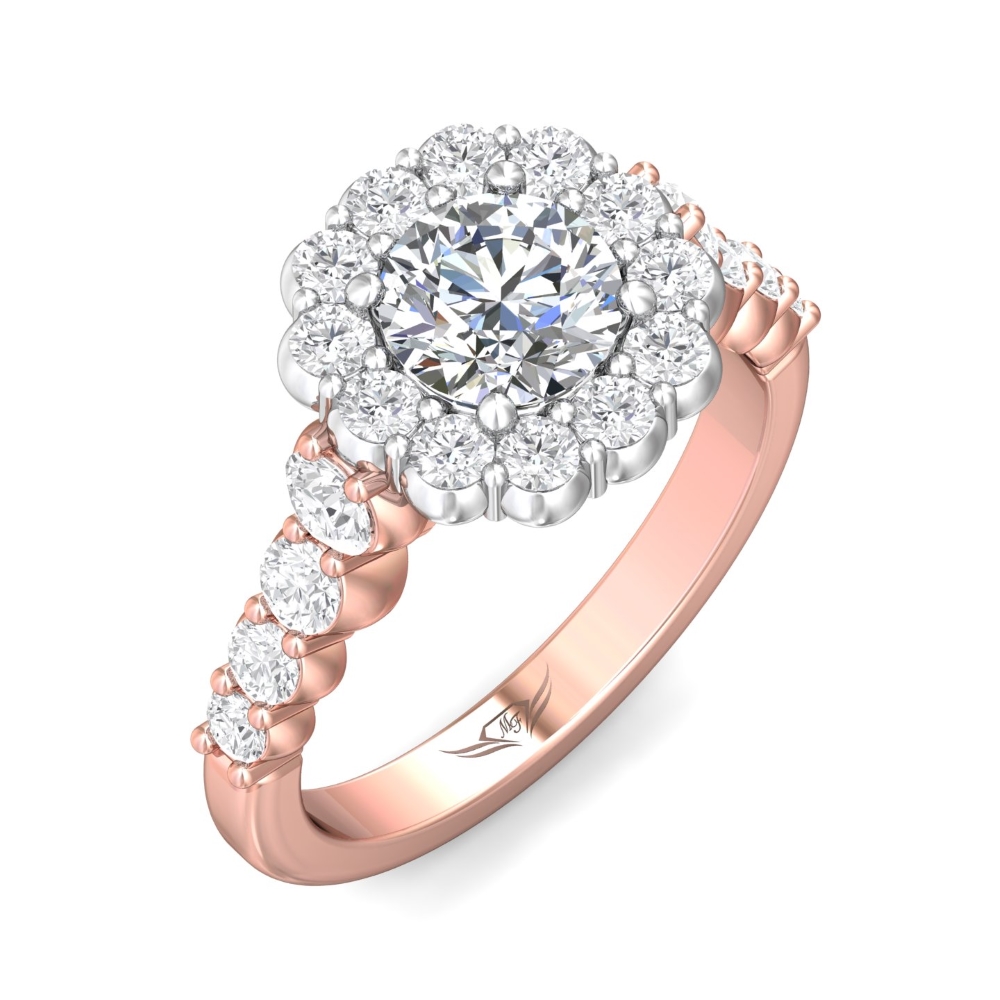14K Rose and White Gold Cushion Diamond Engagement Ring