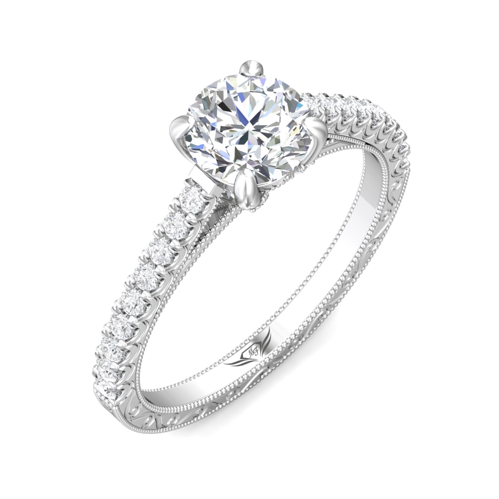 18K White Gold Round Diamond Engagement Ring
