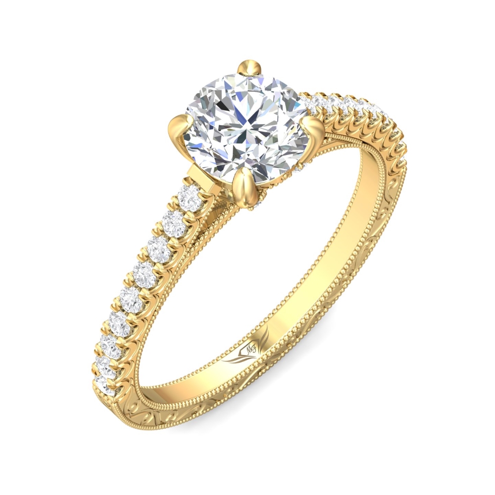 14K Yellow Gold Round Diamond Engagement Ring