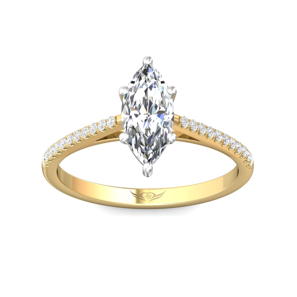 14K Yellow and White Gold Marquise Diamond Engagement Ring