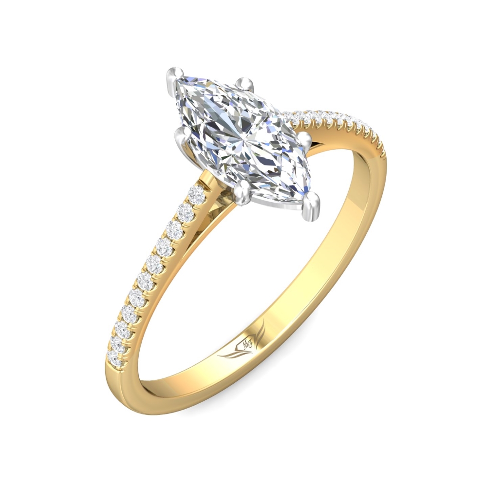 14K Yellow and White Gold Marquise Diamond Engagement Ring