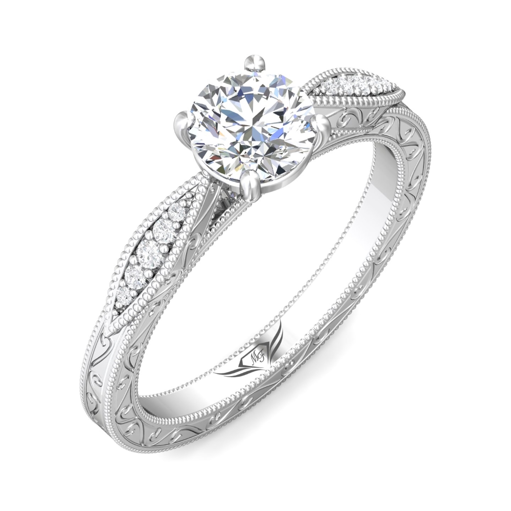 14K White Gold Round Diamond Engagement Ring