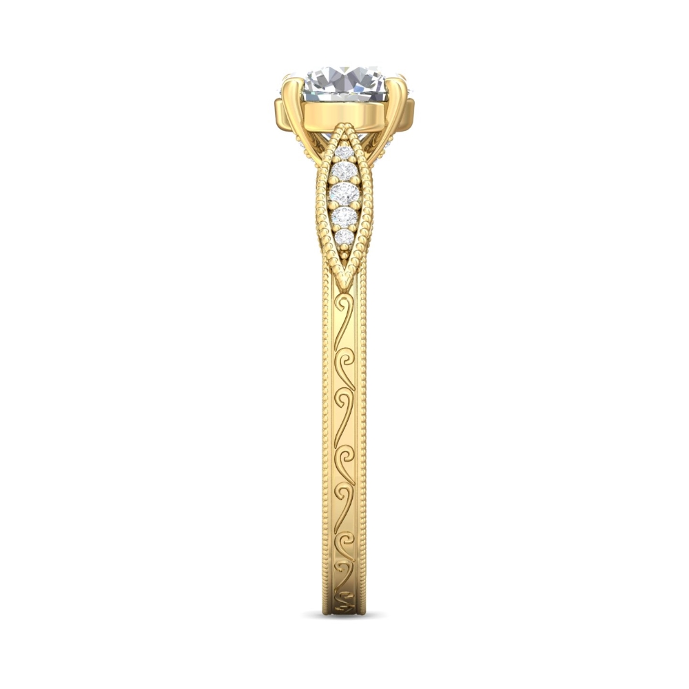 14K Yellow Gold Round Diamond Engagement Ring