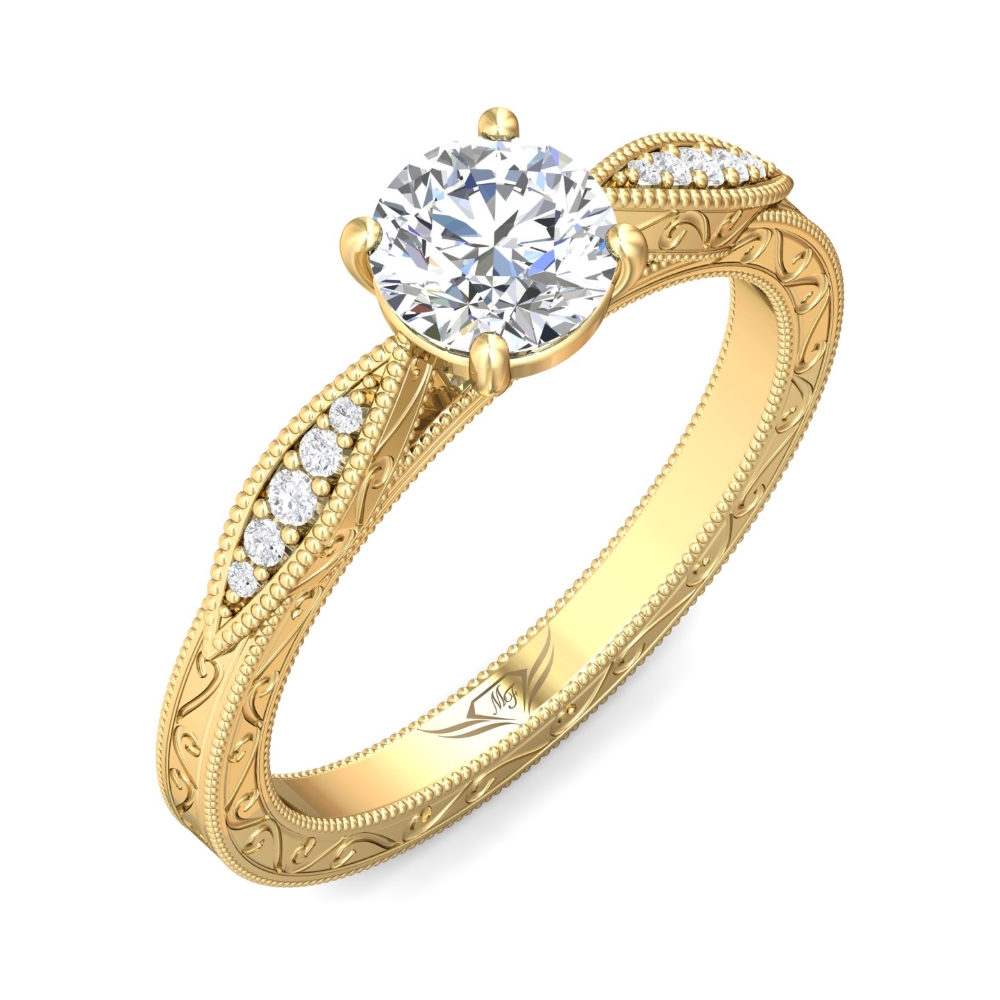 14K Yellow Gold Round Diamond Engagement Ring