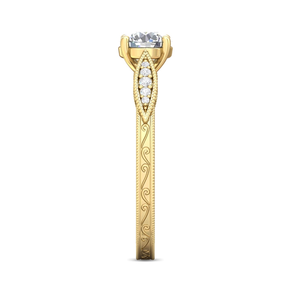 18K Yellow Gold Round Diamond Engagement Ring