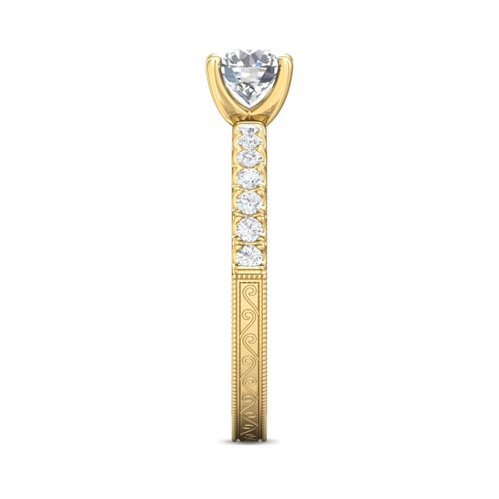 14K Yellow Gold Round Diamond Engagement Ring