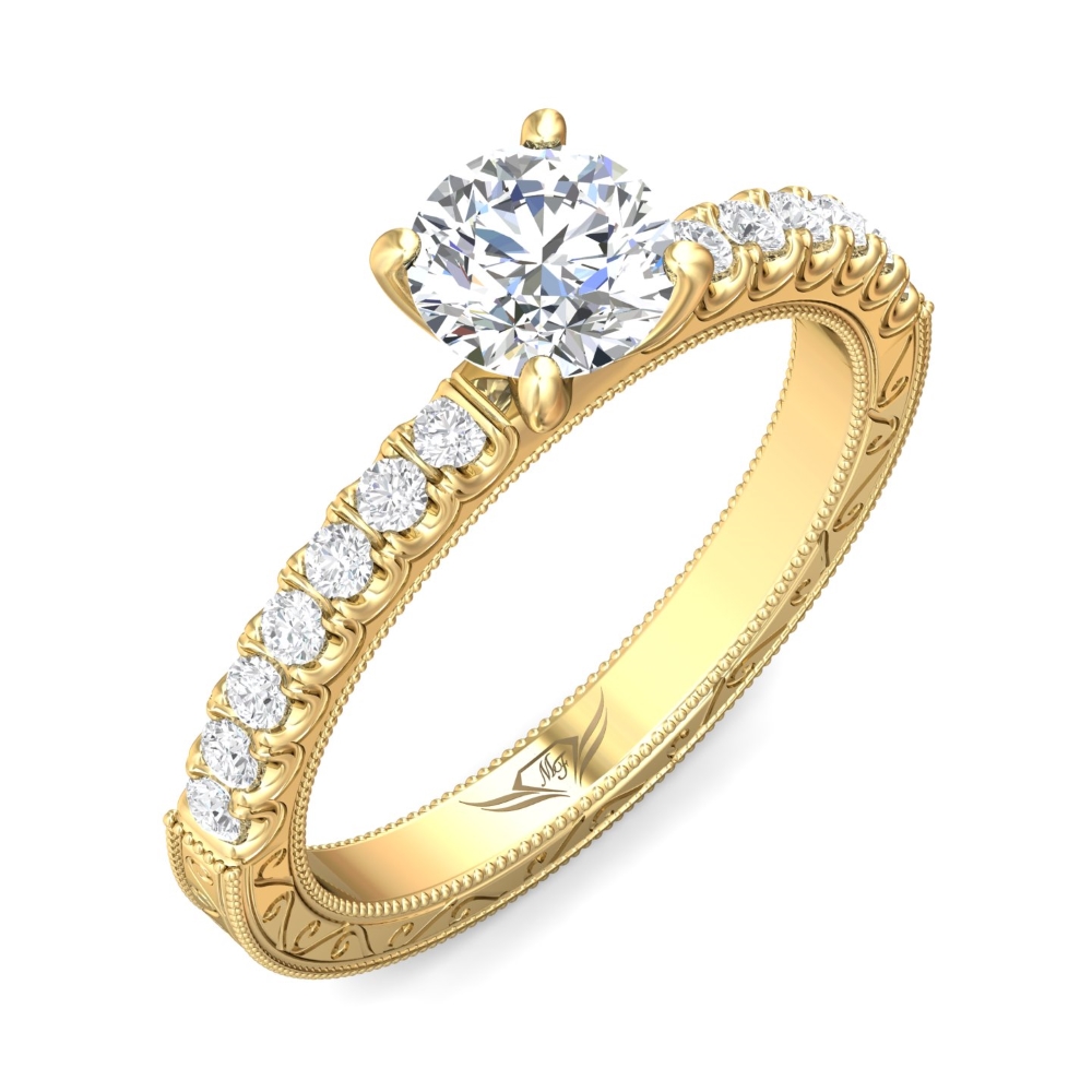 14K Yellow Gold Round Diamond Engagement Ring