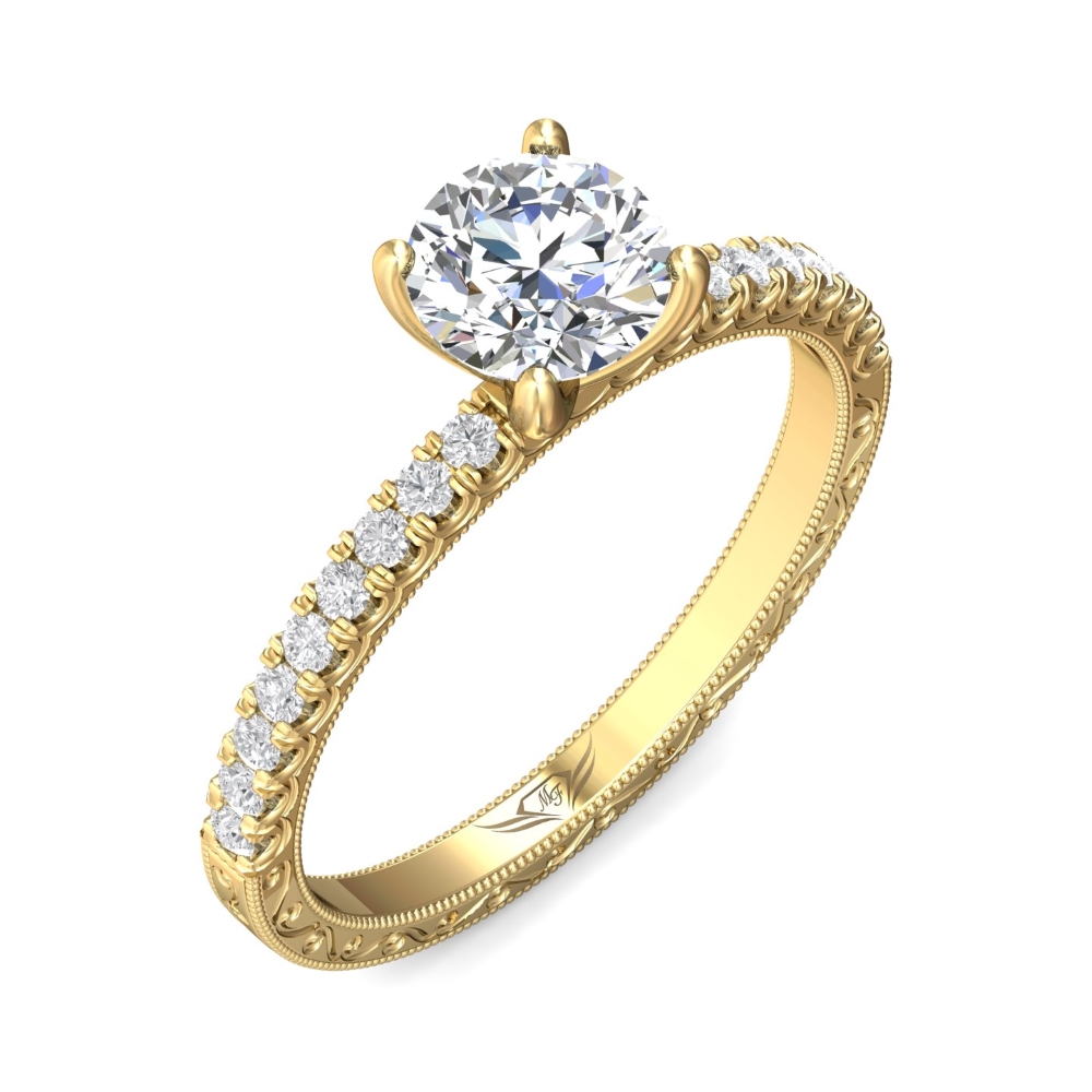 14K Yellow Gold Round Diamond Engagement Ring