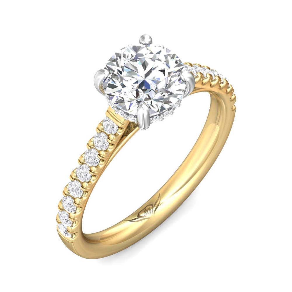14K Yellow and White Gold Round Diamond Engagement Ring