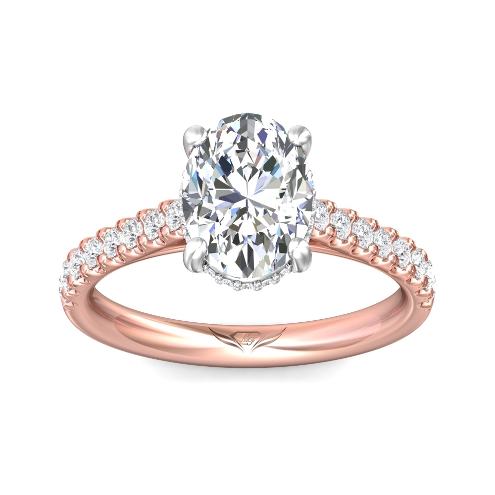 18K Rose and White Gold Oval Diamond Engagement Ring