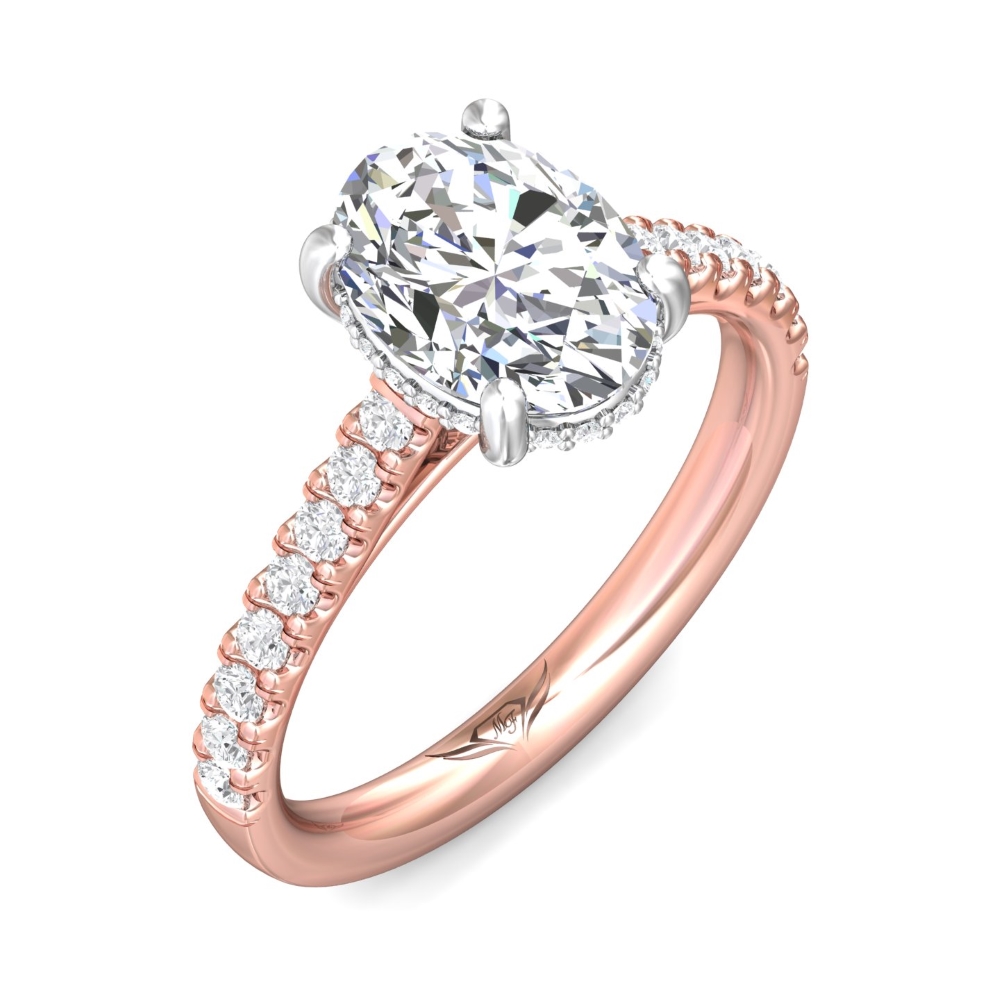 18K Rose and White Gold Oval Diamond Engagement Ring
