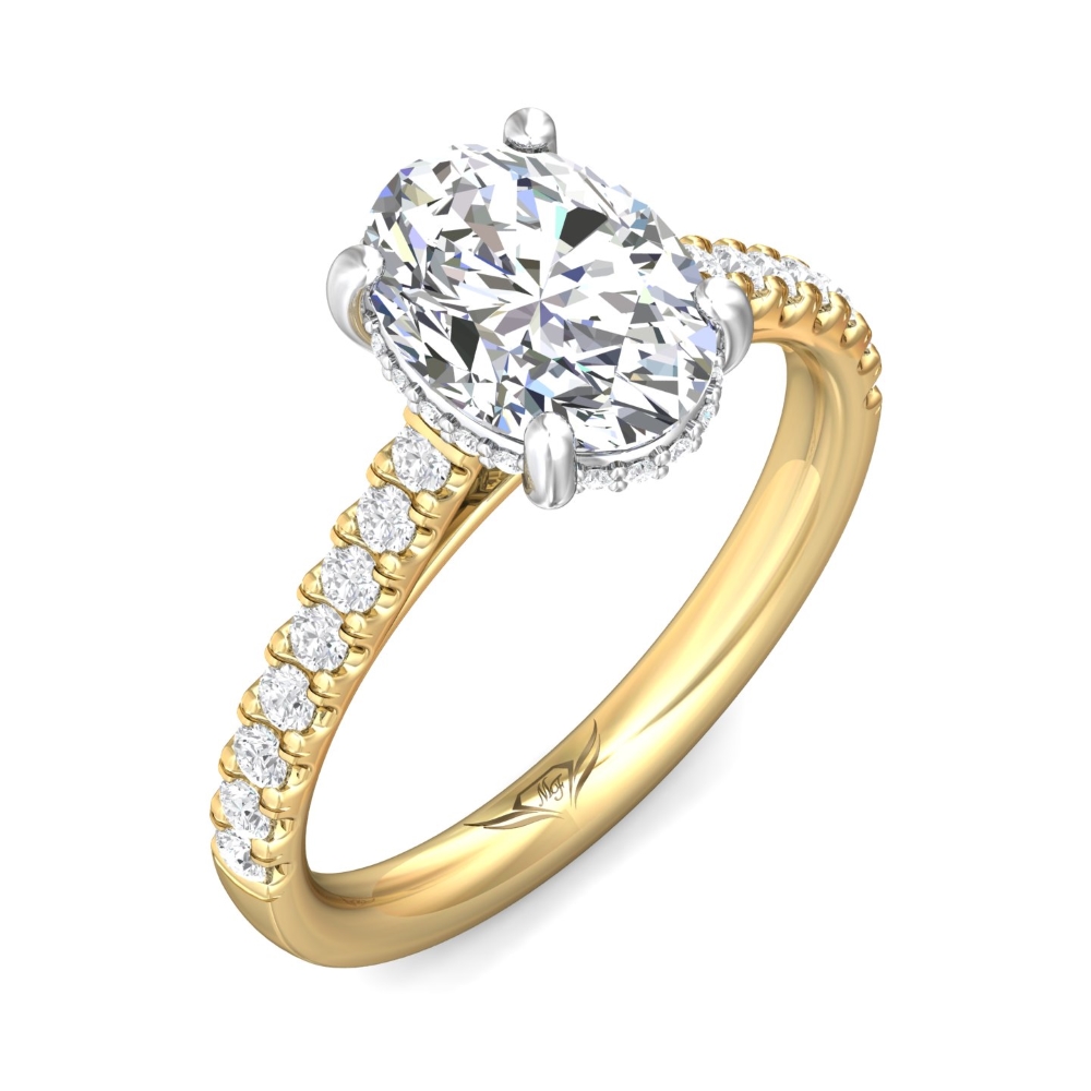14K Yellow and White Gold Oval Diamond Engagement Ring