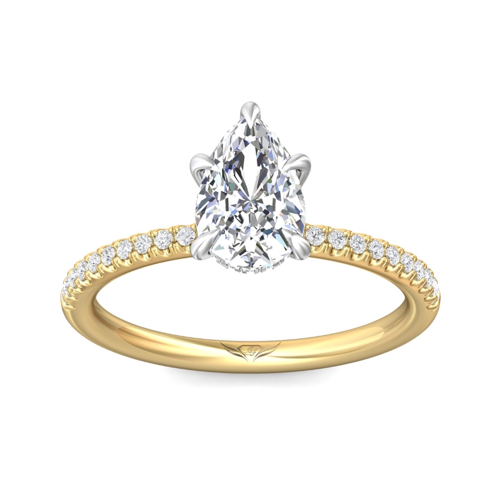 14K Yellow and White Gold Pear Shape Diamond Engagement Ring