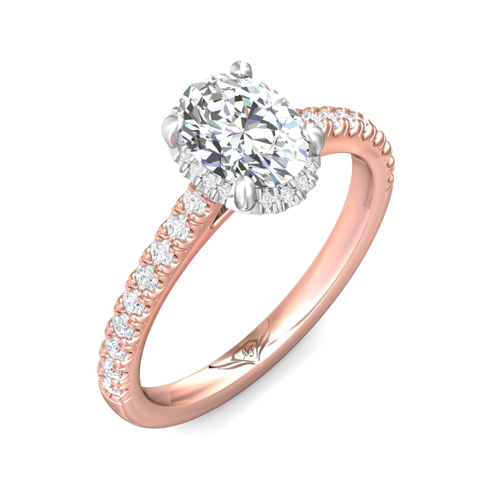 14K Rose and White Gold Oval Diamond Engagement Ring