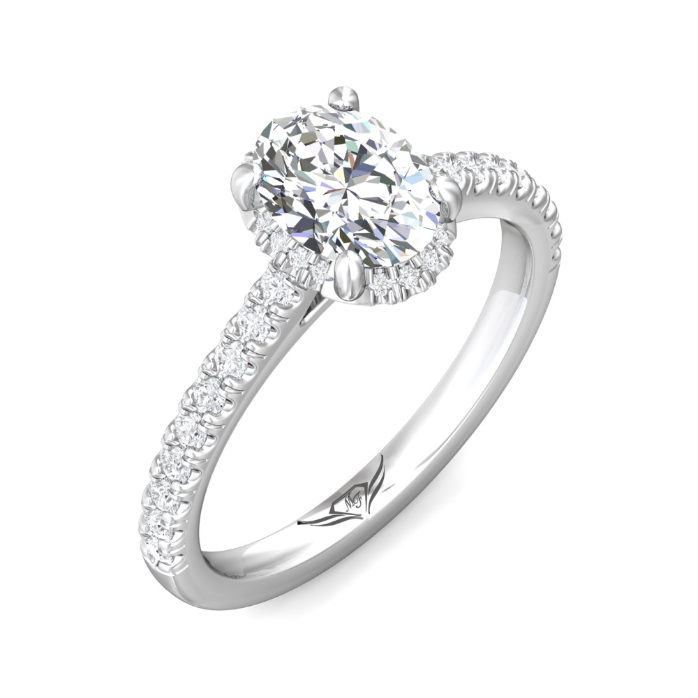 14K White Gold Oval Diamond Engagement Ring