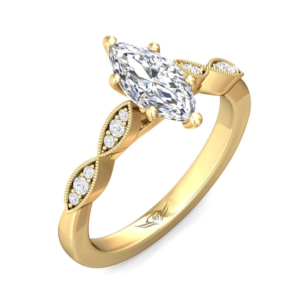 14K Yellow Gold Marquise Diamond Engagement Ring