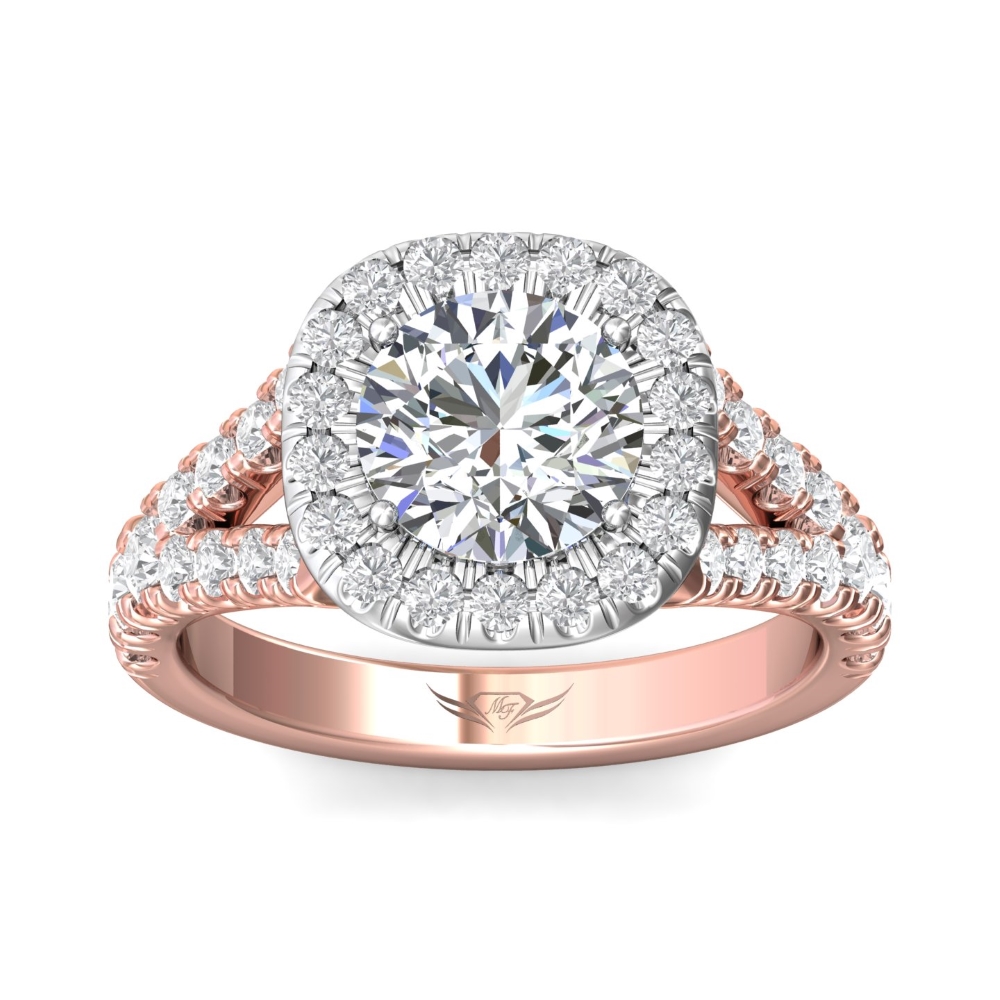 14K Rose and White Gold Cushion Diamond Engagement Ring