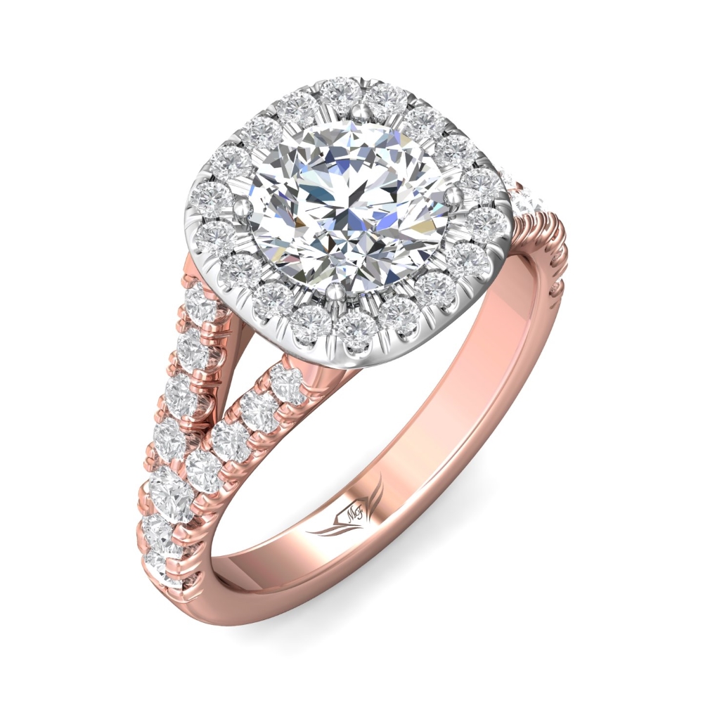 14K Rose and White Gold Cushion Diamond Engagement Ring