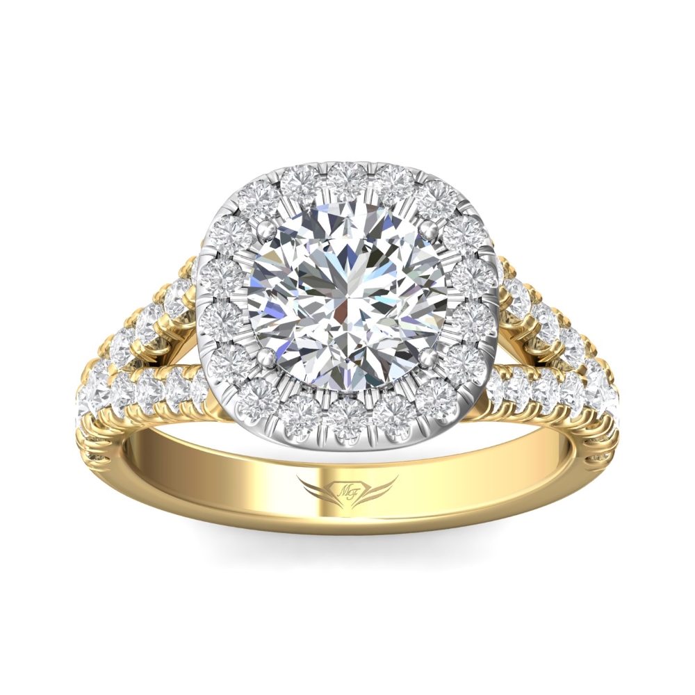 18K White and Yellow Gold Cushion Diamond Engagement Ring