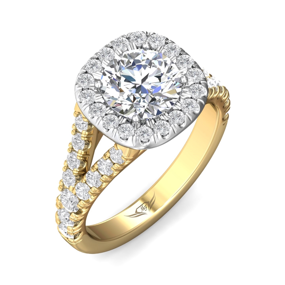 18K White and Yellow Gold Cushion Diamond Engagement Ring