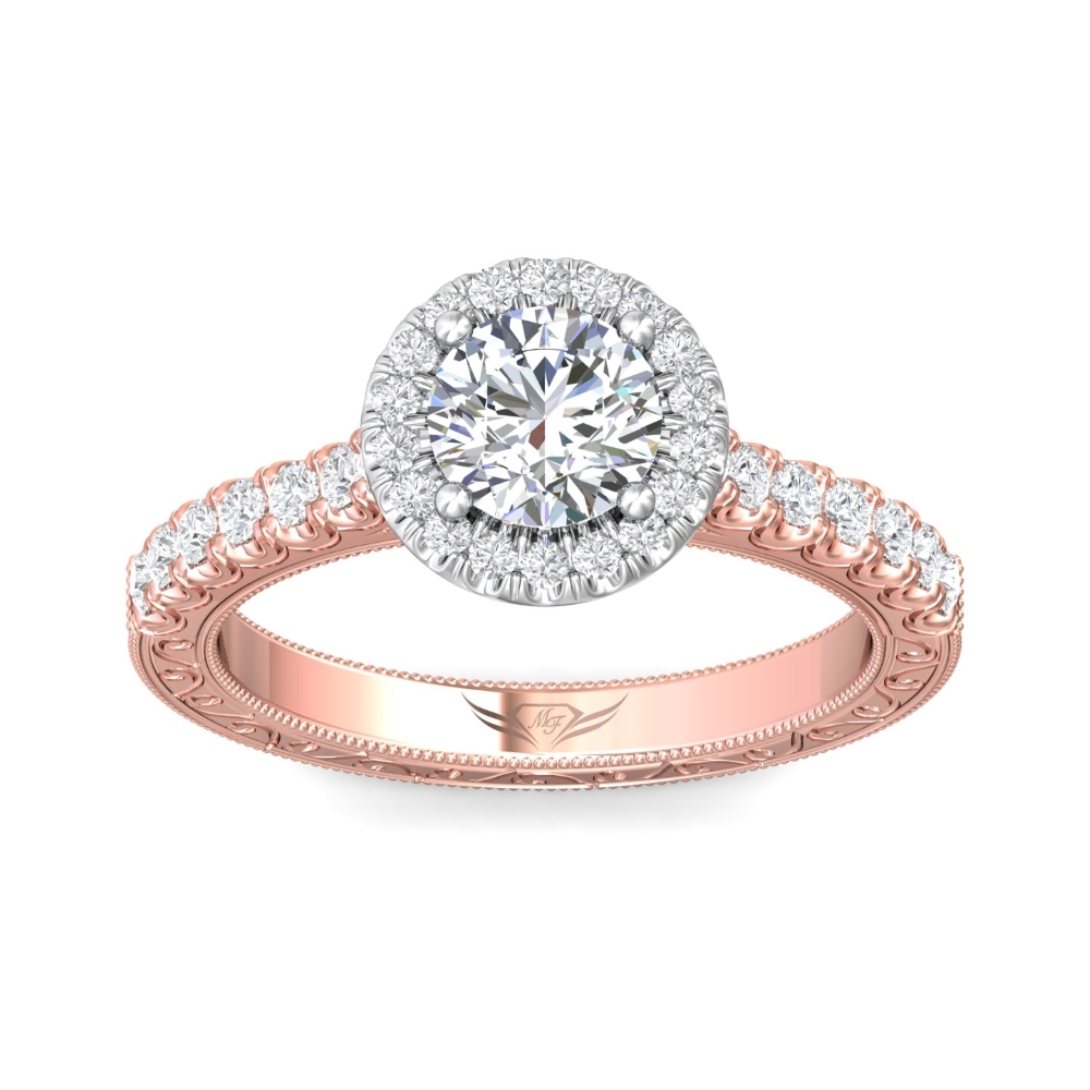 14K Rose and White Gold Round Diamond Engagement Ring