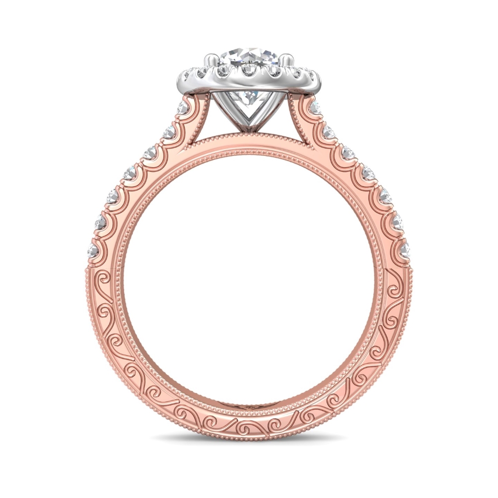 14K Rose and White Gold Round Diamond Engagement Ring
