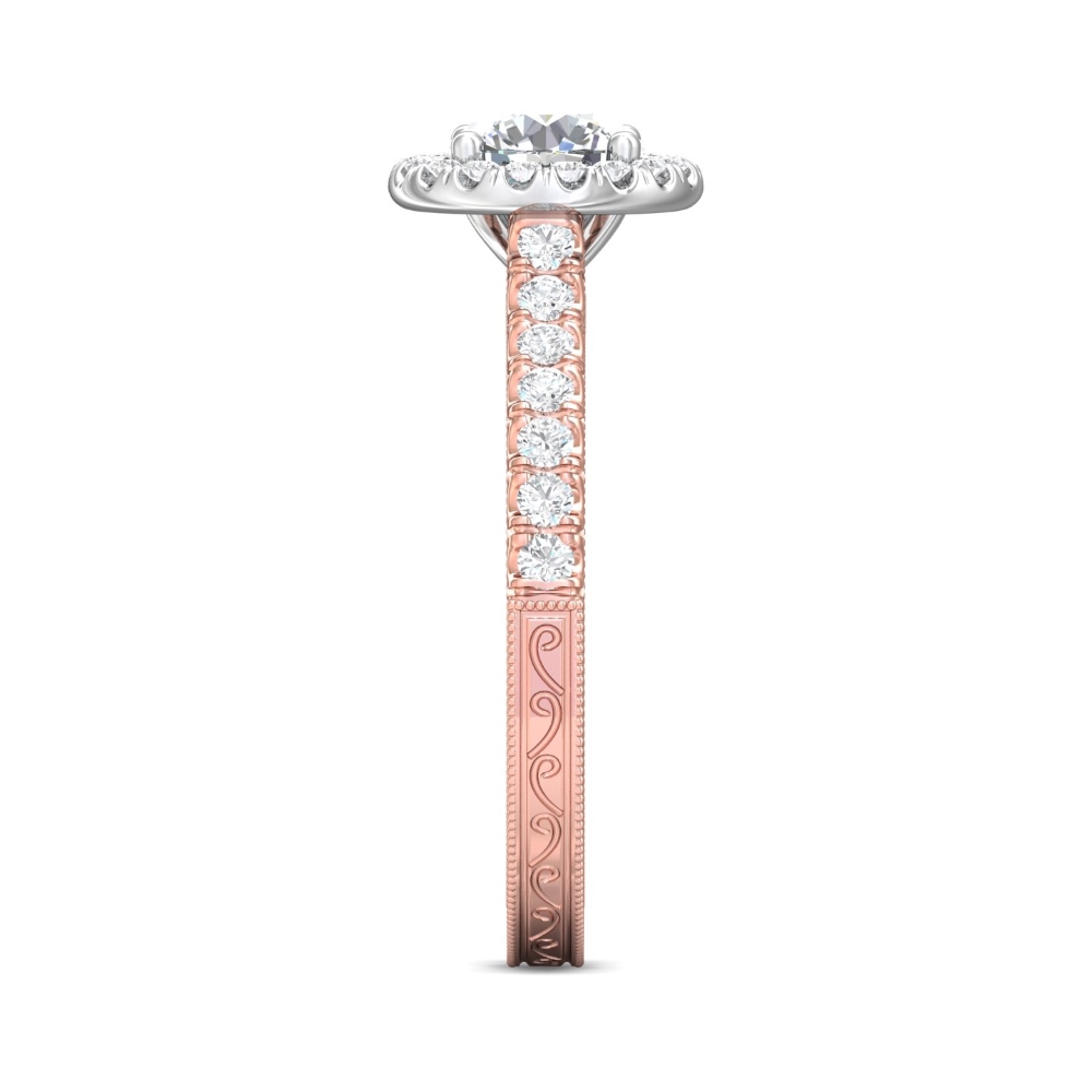 14K Rose and White Gold Round Diamond Engagement Ring