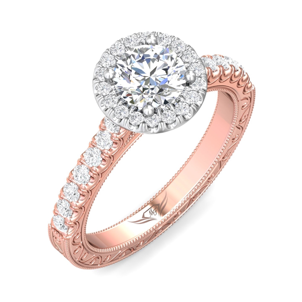 14K Rose and White Gold Round Diamond Engagement Ring