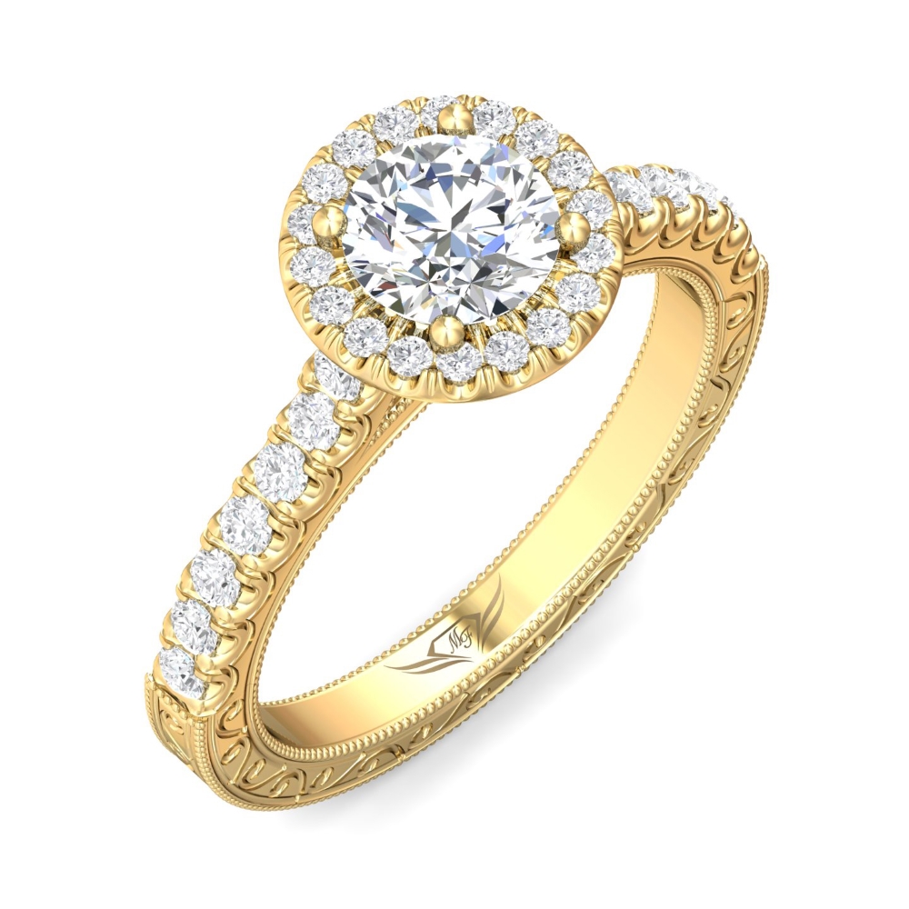 14K Yellow Gold Round Diamond Engagement Ring
