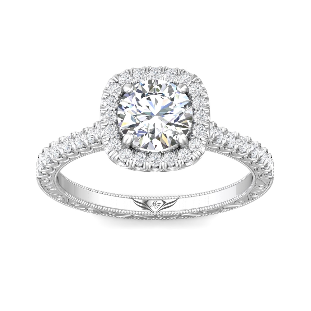  Platinum Cushion Diamond Engagement Ring