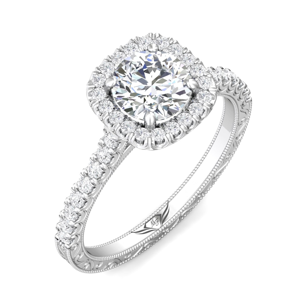  Platinum Cushion Diamond Engagement Ring