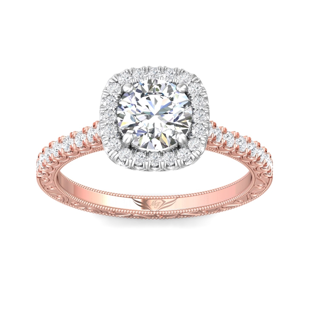 14K Rose and White Gold Cushion Diamond Engagement Ring