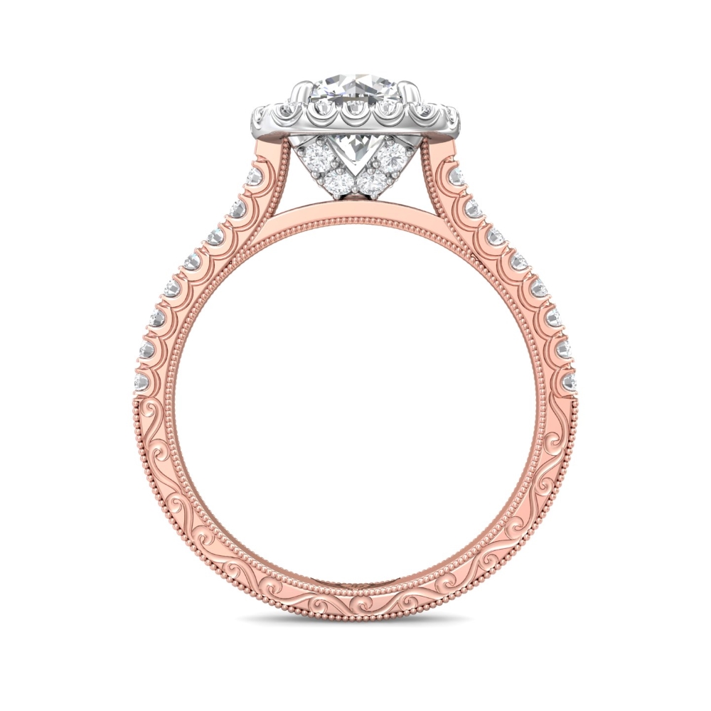 14K Rose and White Gold Cushion Diamond Engagement Ring
